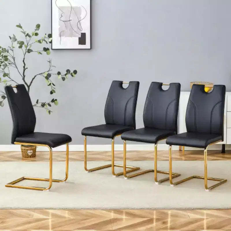 Chic Set of 4 Black PU Dining Chairs, Gold Legs for Diverse Rooms