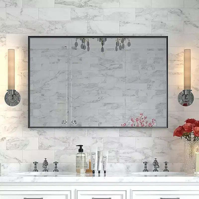 40x30 Glossy Black Bathroom Mirror: Modern, Rectangular, Farmhouse Style, Horizontal/Vertical