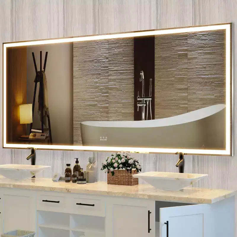 72x32 Oversized LED Bathroom Mirror: Wall Mounted, 3 Color Modes, Aluminum Frame, Full-Length, Silver