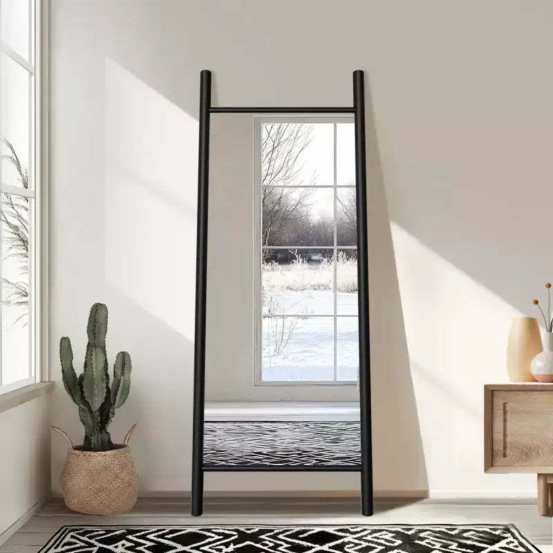 Wooden Rectangle Full-Length Mirror with Black Frame, 160x60x2 cm