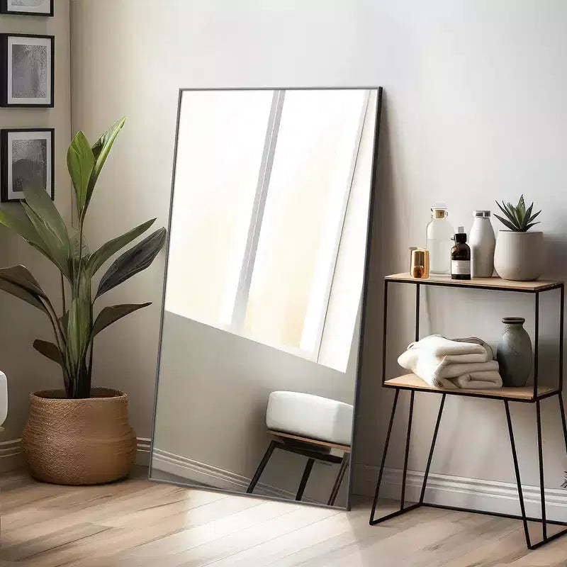 Aluminum Alloy Thin Edge Right Angle Rectangle Black Full Length Mirror 130x80x2cm (Without Bracket)