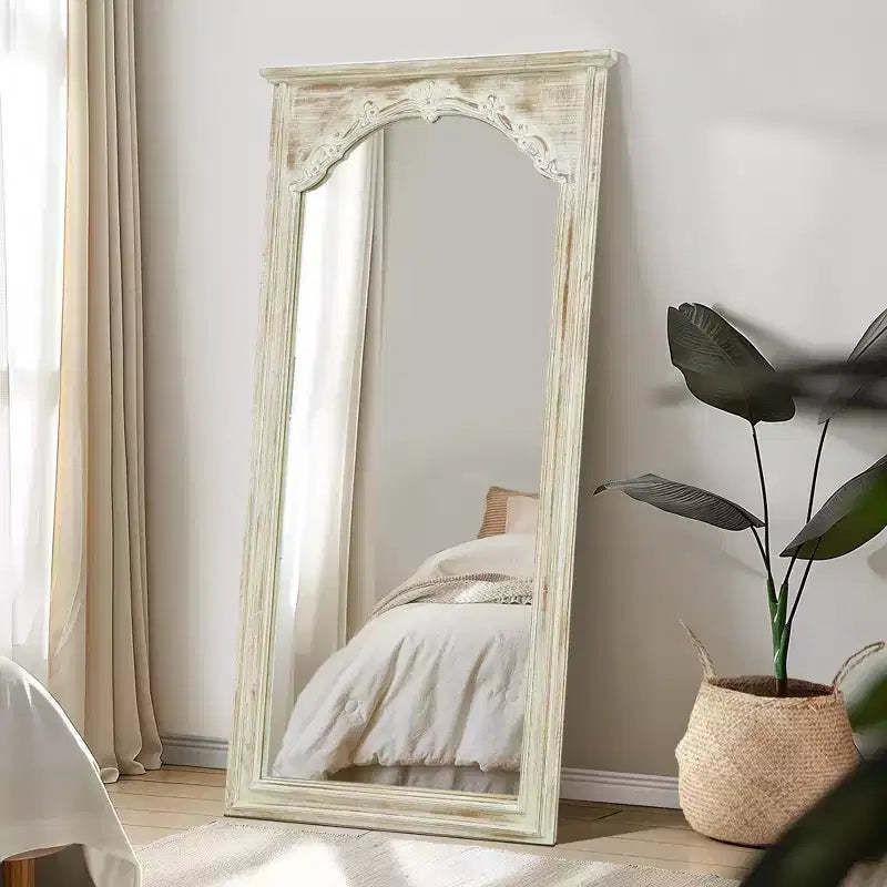 White Solid Wood Rectangular Full-Length Standing Mirror 180x90x4cm (No Stand)