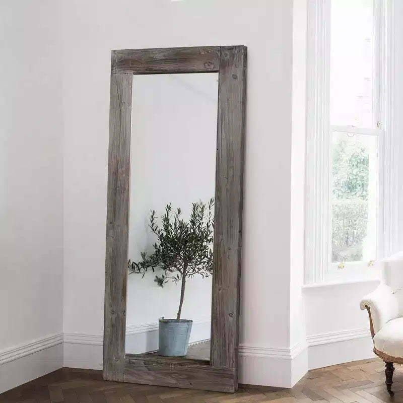 Tan Solid Wood Hollow-Center Wide Frame Mirror 147x61x6cm