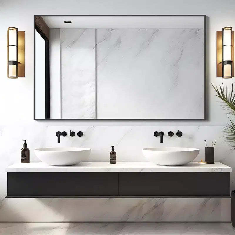 Slim Black Aluminum Frame Rectangular Mirror 130x80x2cm