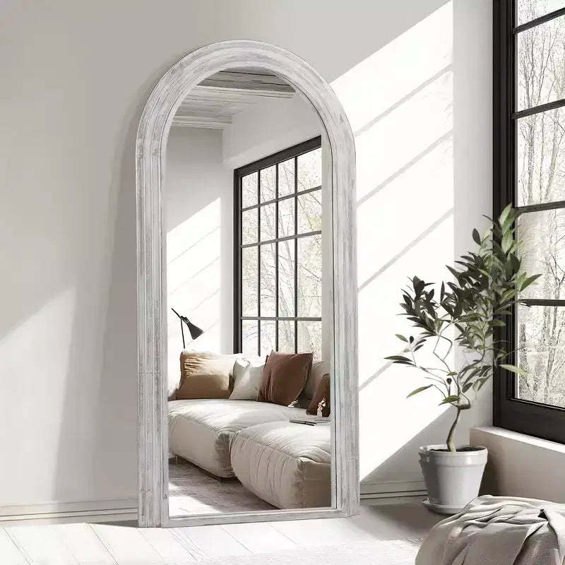Whitewashed Staircase-Style Solid Wood Full-Length Mirror 180x90x4cm