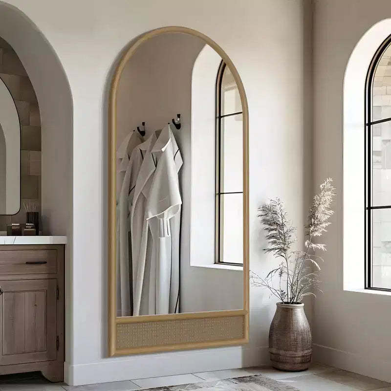 Solid Wood Straight Edge Right Angle Rectangle Brown Full-Length Mirror 180x93x4cm (No Stand)