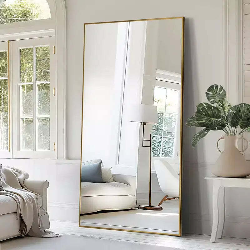 Gold Aluminum Slim Frame Full-Length Mirror with Bracket 180x100x1.5cm