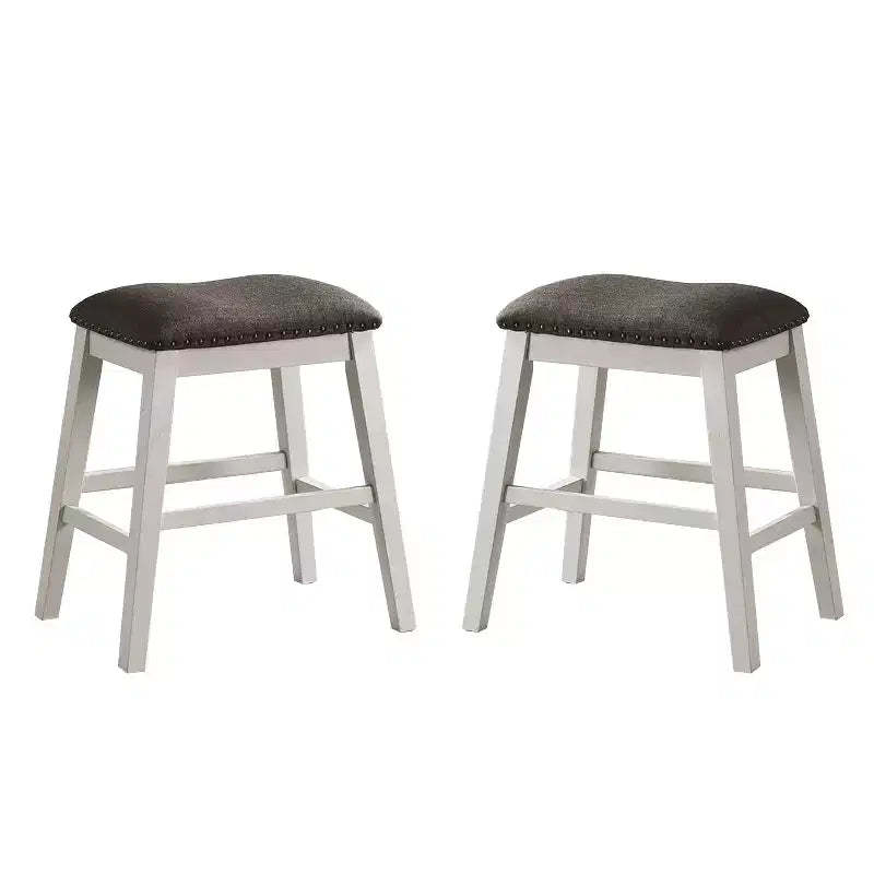 Simple Relax Set of 2 Upholstered Counter Height Stools in Off-White and Dark Gray