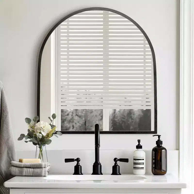 28 x 30 inch Black Wall-mounted Aluminum Straight-Edge Arch Wall Mirror Bathroom Mirror