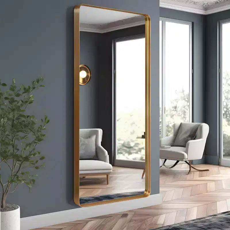 Imitation Electroplated Aluminum Alloy Rounded Rectangular Full-Length Mirror, 180cm x 80cm x 5cm (Deep Mirror - Bracketless)
