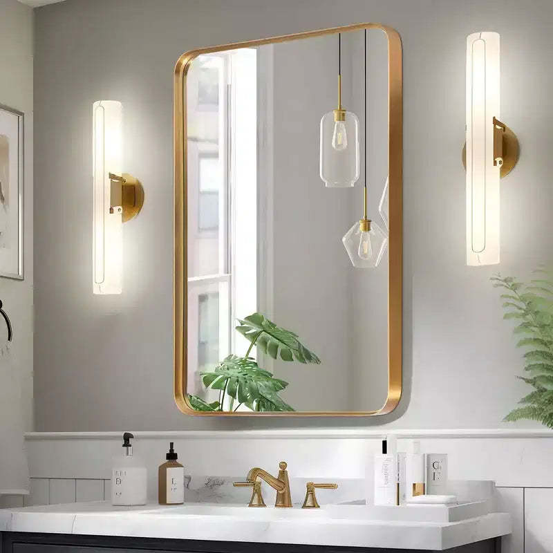 Aluminum Alloy Circular Edge Rectangular Hanging Mirror with Faux Electroplating, 96 x 66 x 5 cm