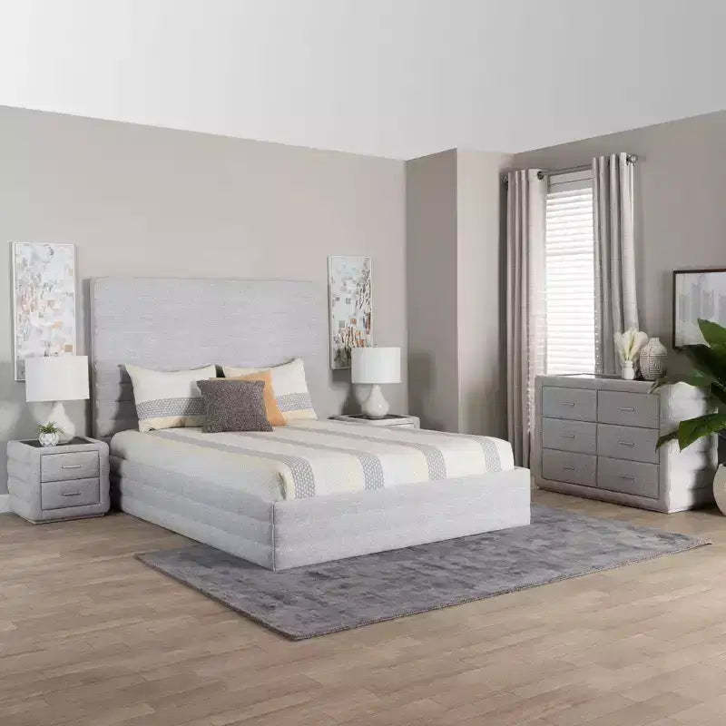 Baxton Studio Cadmus Modern Light Grey Channel-Tufted Fabric 4-Piece Bedroom Set