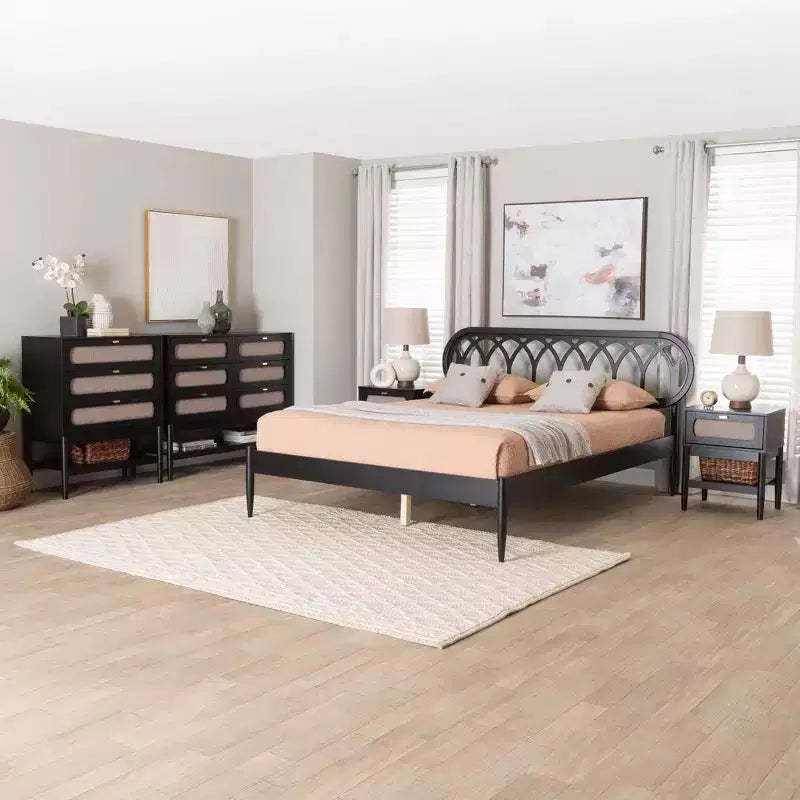 Baxton Studio Florica Art Deco Black Wood Queen 5-Piece Bedroom Set