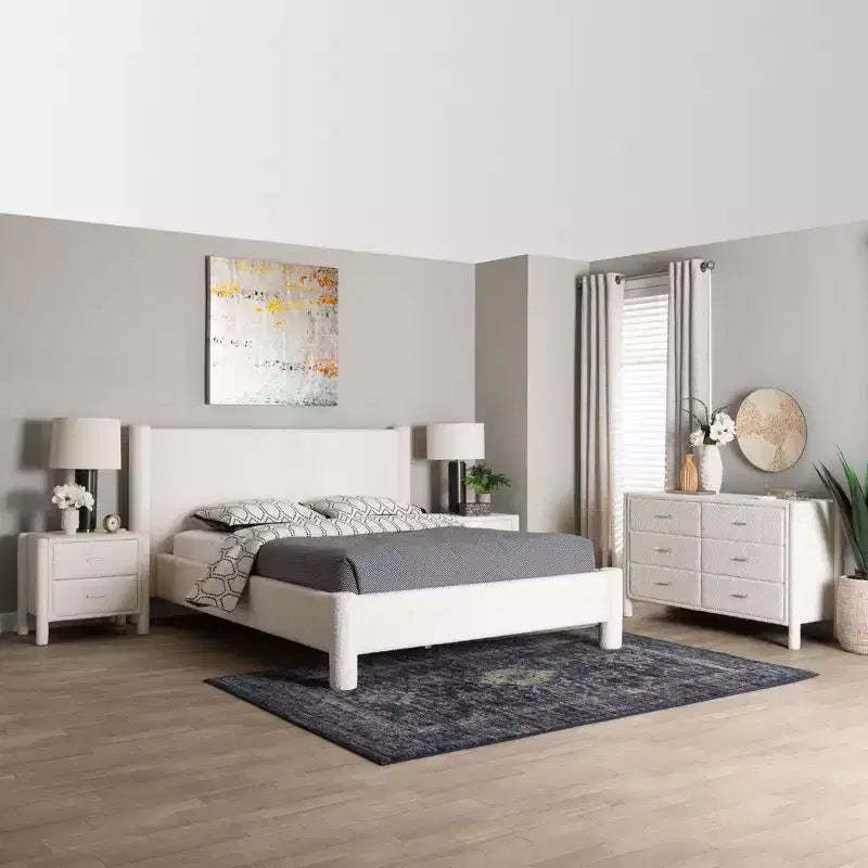 Baxton Studio Laria Modern White Teddy-Bear Fabric 4-Piece Bedroom Set