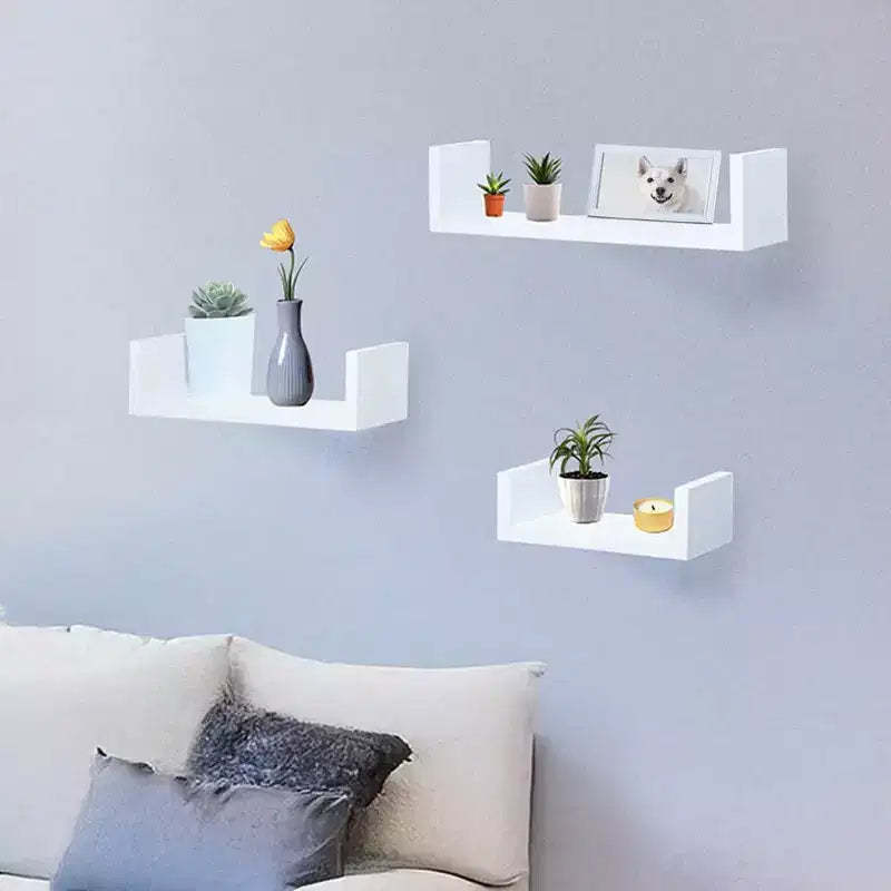 The Lakeside Collection Floating Wood Shelves in White - Set of 3 -