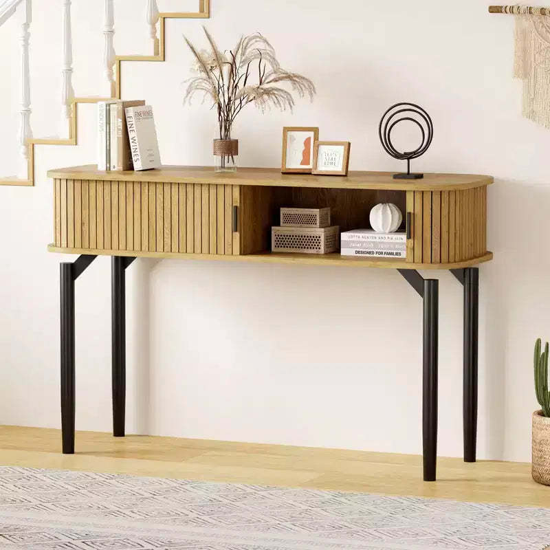 47 Fluted Console Table with Drawers, Narrow Entryway Tables with Storage and Shelves