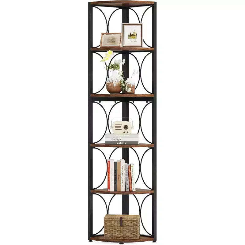 Lantine 66.92 inch Tall Corner Shelf, 6 Tier Rustic Corner Bookshelf Bookcase Storage Rack
