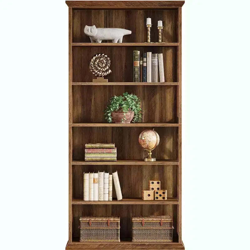 Lantine 6-Tier Wood Bookshelf, 75-Inch Tall Bookcase, Large Freestanding Display Shelves, Book Shelf