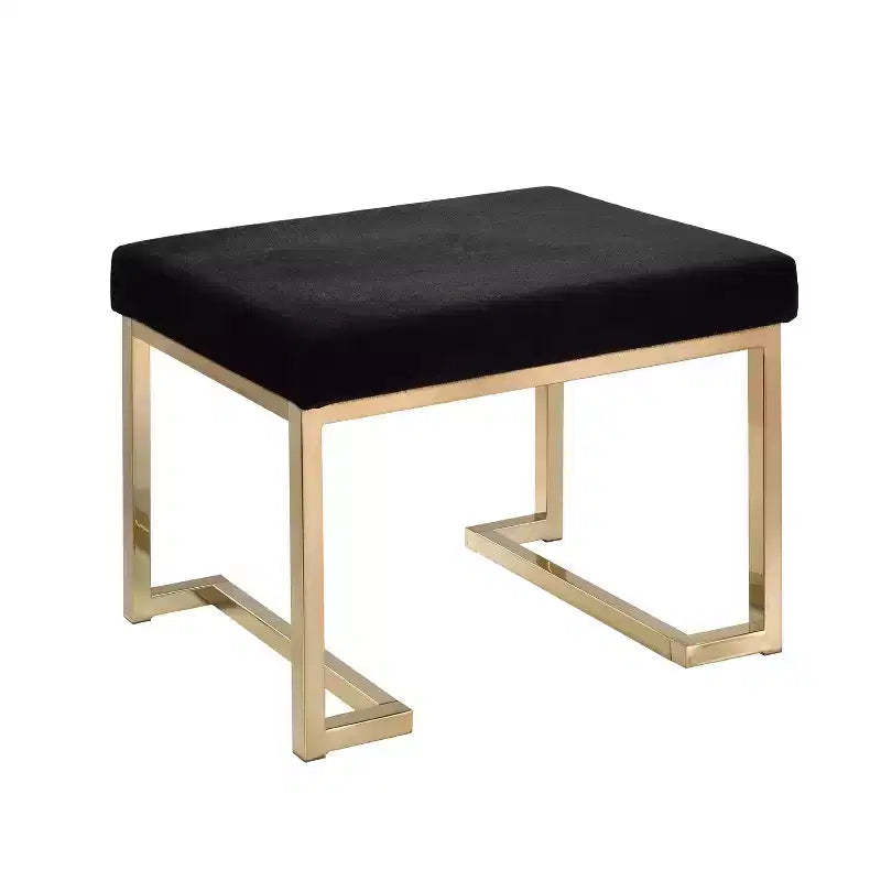 Simple Relax Upholstered Ottoman with Metal Base in Black and Champagne