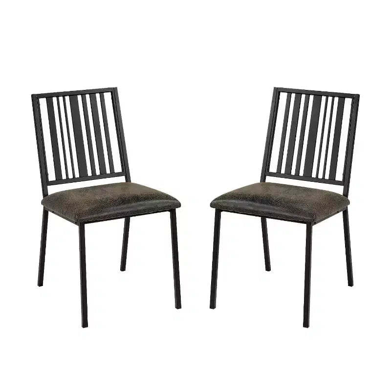 Simple Relax Set of 2 Synthetic Leather and Metal Side Chairs in Black