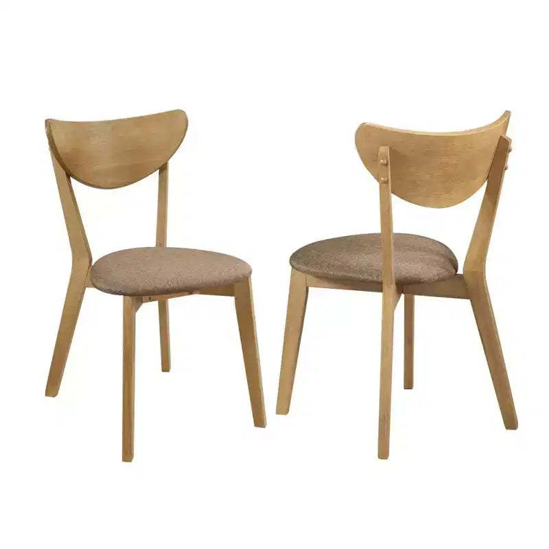 Simple Relax Set of 2 Upholstered Dining Side Chairs in Light Walnut and Brown