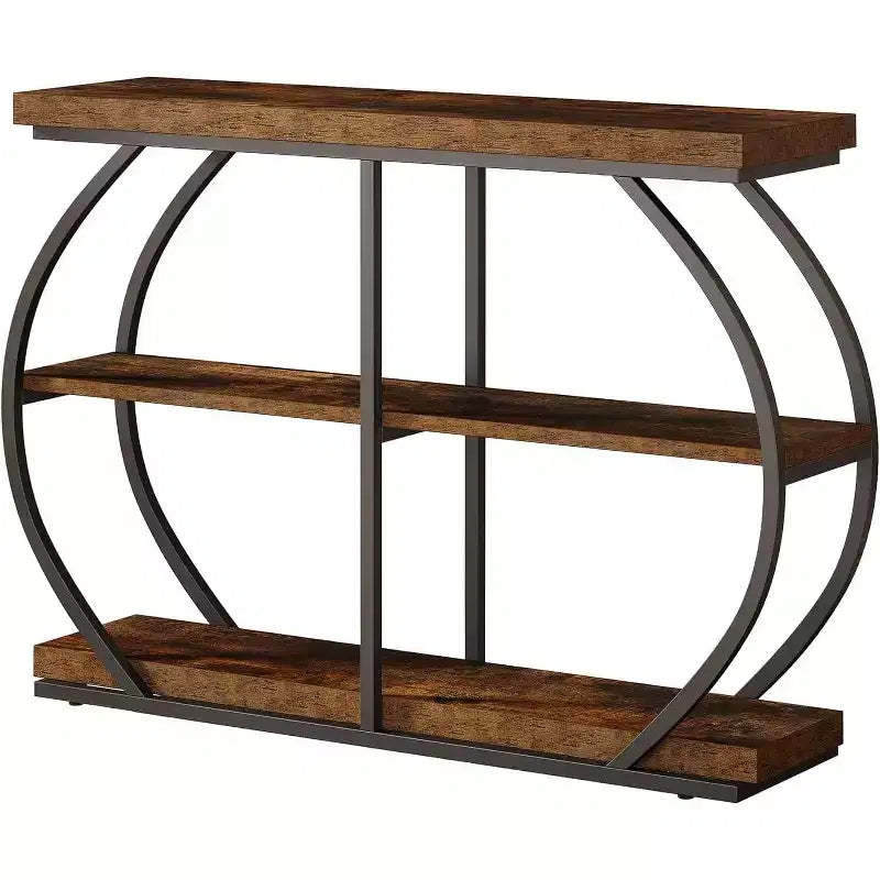 Lantine 41.3 Industrial 3-Tier Entryway Table with Arched Metal Frame and Storage Shelves