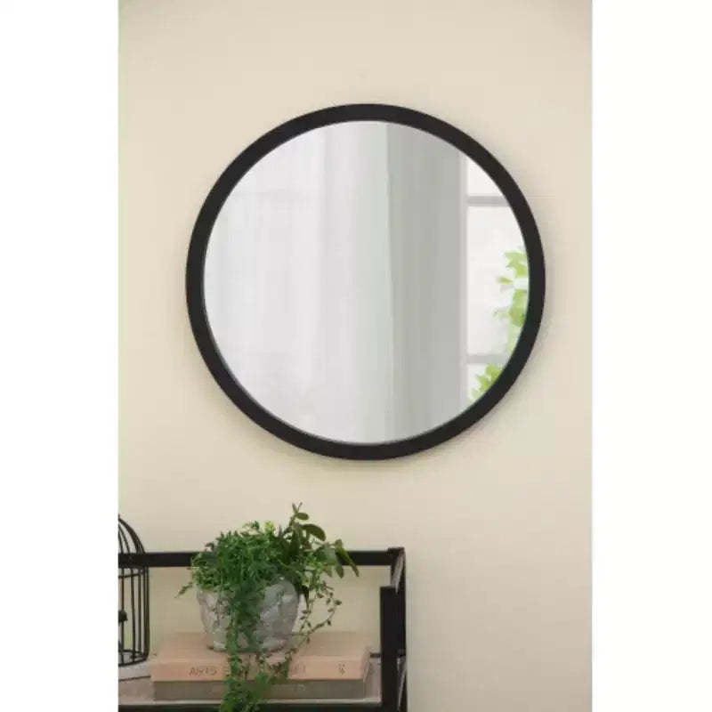 20 x 20 Circle Wall Mirror with Wooden Frame and Black Finish, Wall Mirror for Living Room, Dining Room, Foyer, Bathroom, Office