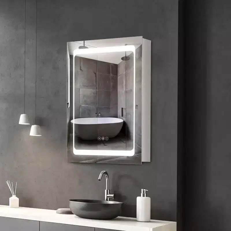 LED Lighted Medicine Cabinet with Mirror, Wall-Mounted Plug-In Bathroom Organizer with 3 Storage Shelves