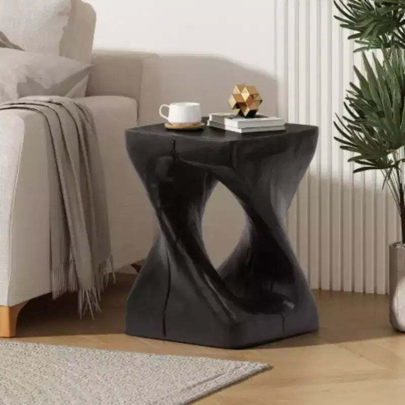 Twist Shape Side Table, Wood-like texture, Black Color
