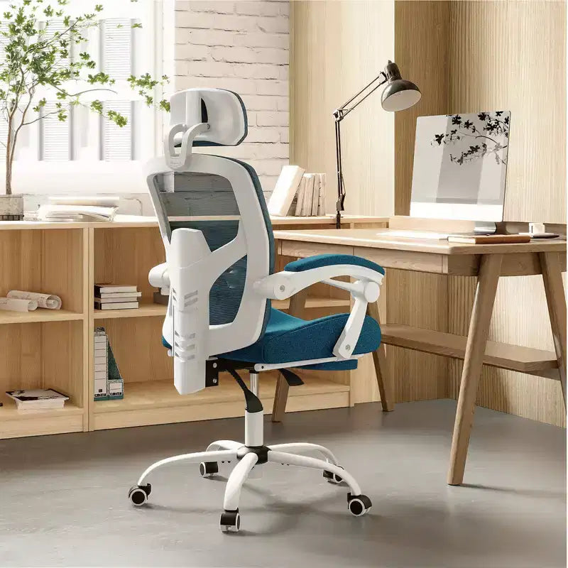 Ergonomic Office Chair with Swivel, Retractable Footrest, Lumbar Support Pillow, and Padded Armrests