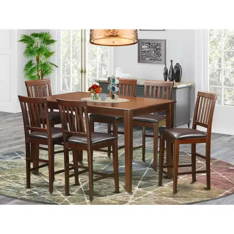 HomeStock Kitchen Counter Table Set Mahogany Finish