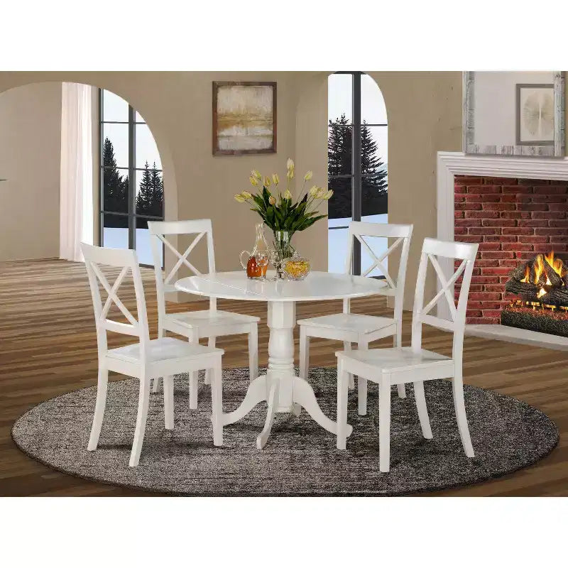 HomeStock Dublin Drop Leaf Round Dining Table Set