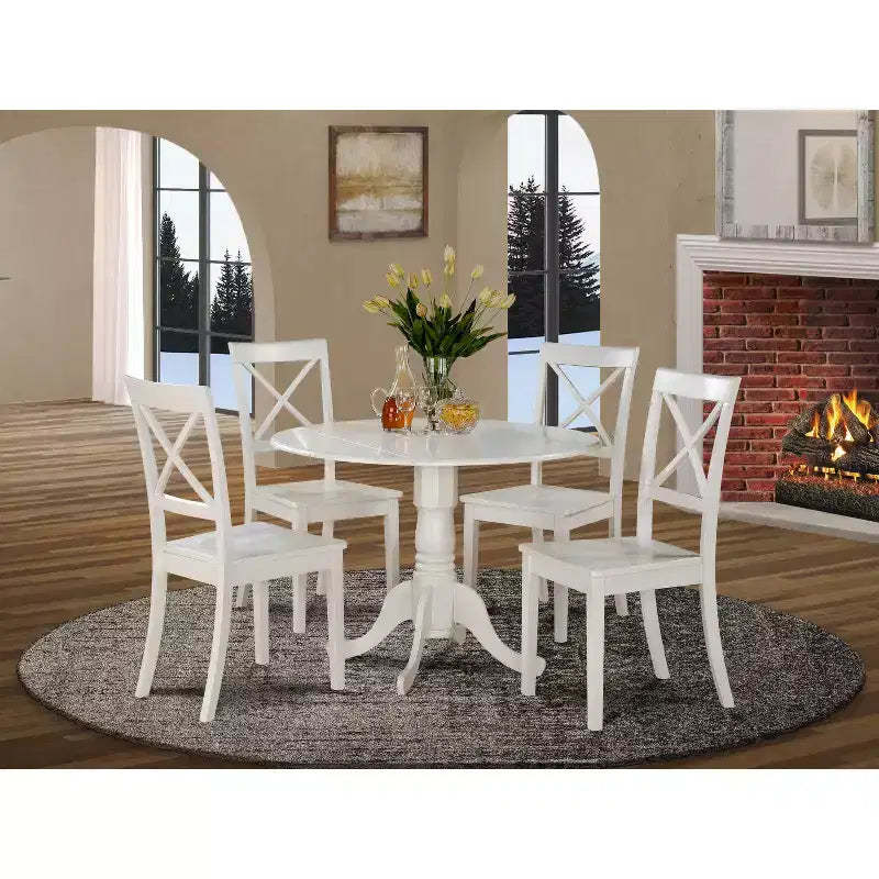 HomeStock Dublin Drop Leaf Round Dining Table Set