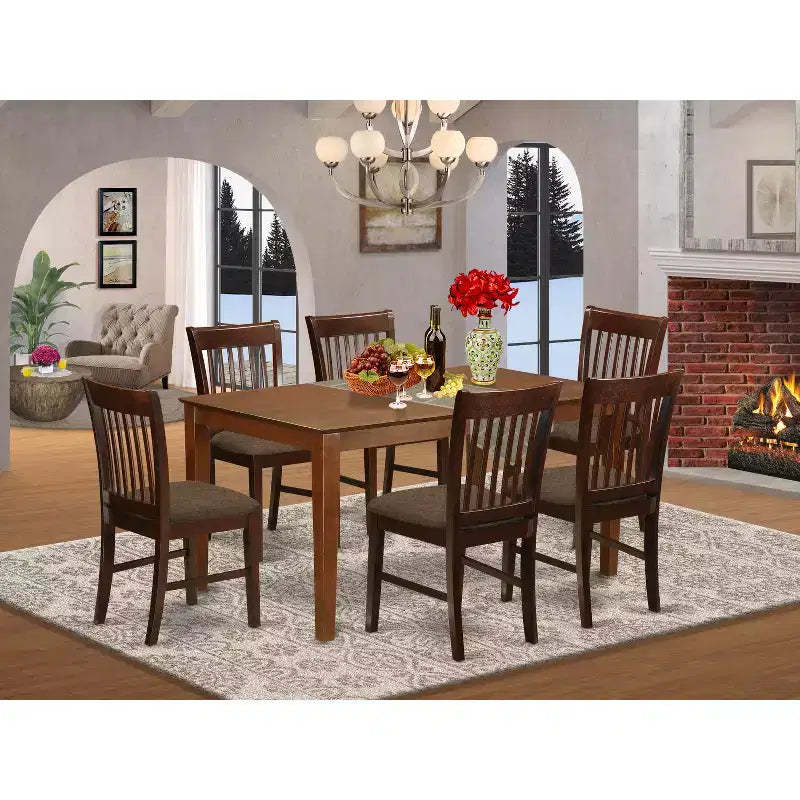 HomeStock Capri Dining Table Set With 6 Chairs Rectangular Style 36x60