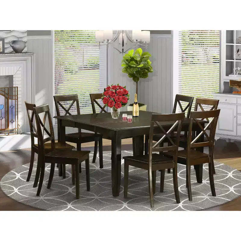 Parfait Dining Room Set Dark Cappuccino Square Gathering Table With Chairs Modern