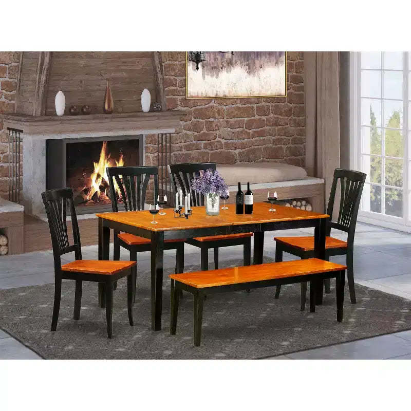 HomeStock Dining Table Set for 4-6 with Butterfly Leaf & Chairs Kitchen Dining Room