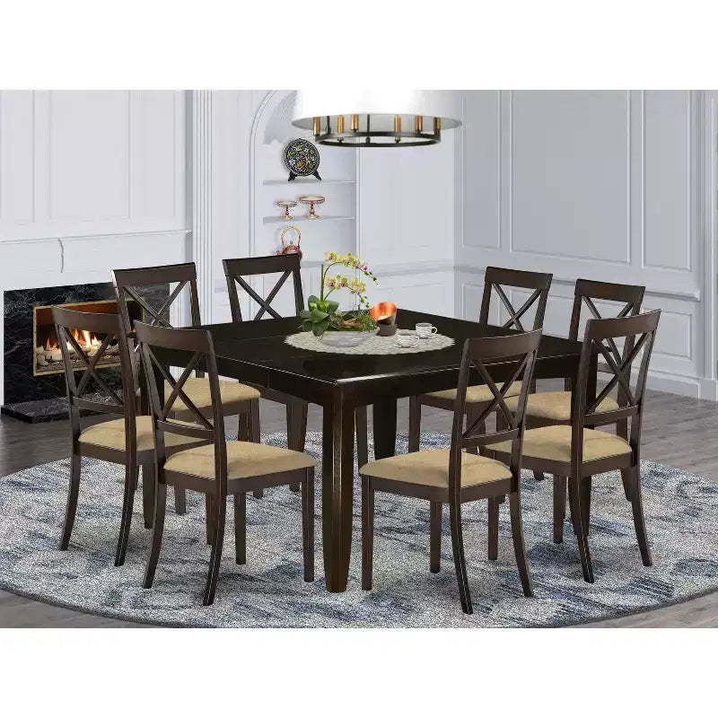 Parfait Dining Room Set Square Table With Kitchen Chairs Cappuccino Finish