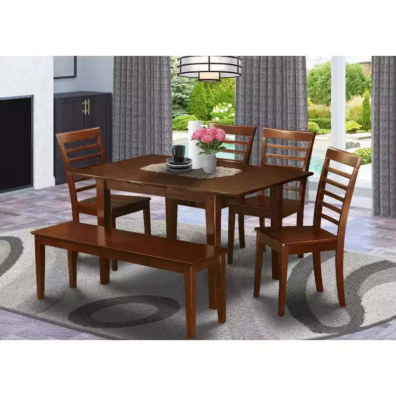 HomeStock Saddle Brown Rectangle Dining Table Set with 6 Chairs