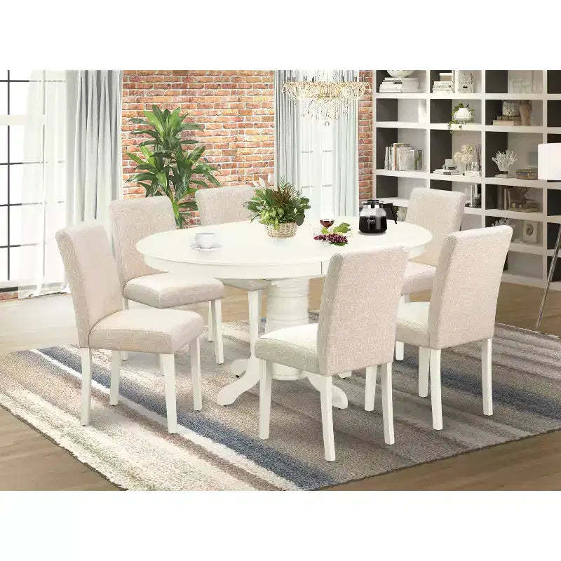 HomeStock Oval Kitchen Dining Table Set Linen White