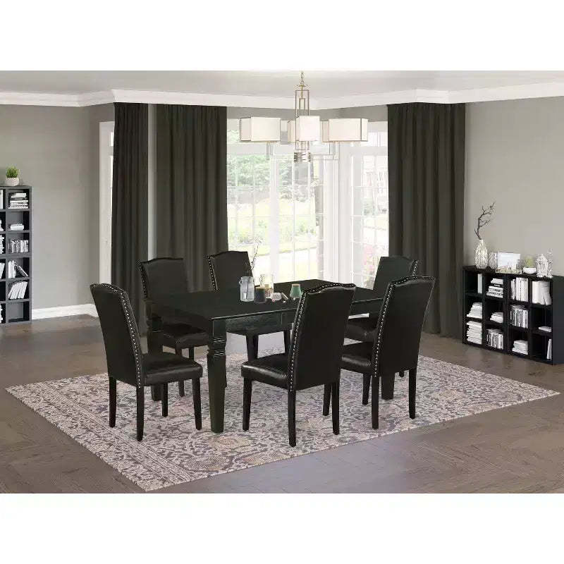 HomeStock 7 Piece Dining Table Set Modern Black Finish
