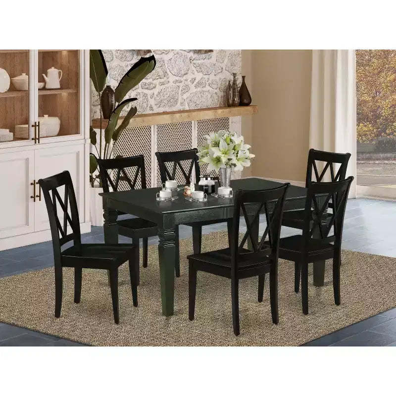 HomeStock 7 Piece Kitchen Table and Chair Set Black Rectangle Dining Room Table
