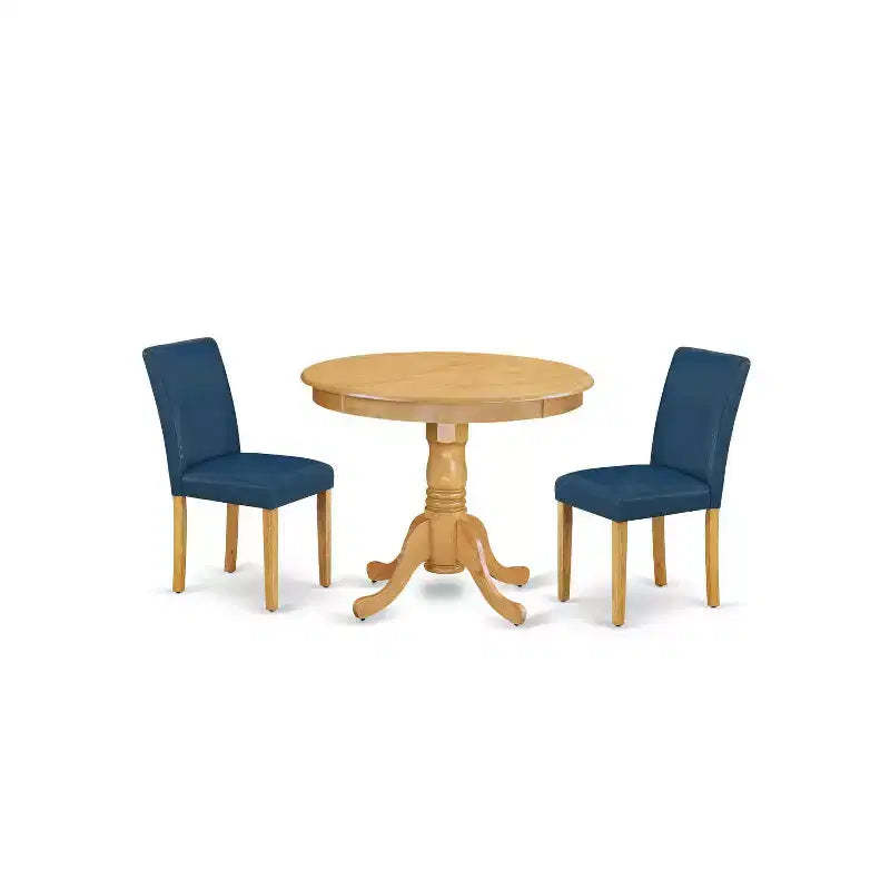 HomeStock Anab3 Oak 55 Piece Rounded 36 Inch Dinette Table And Two Parson Chair