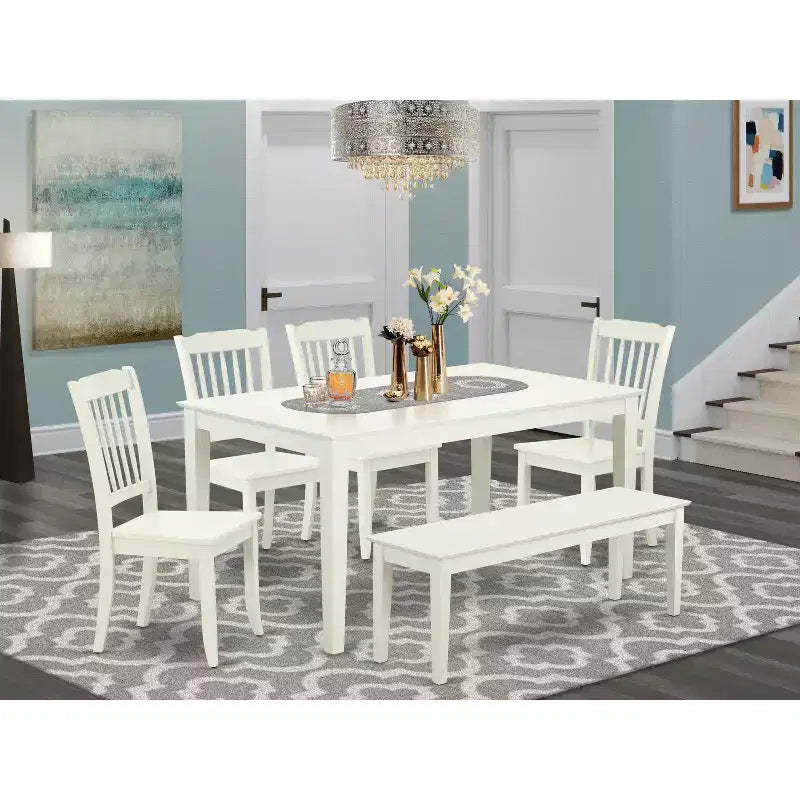 HomeStock 6 Piece Dining Set Modern Linen White