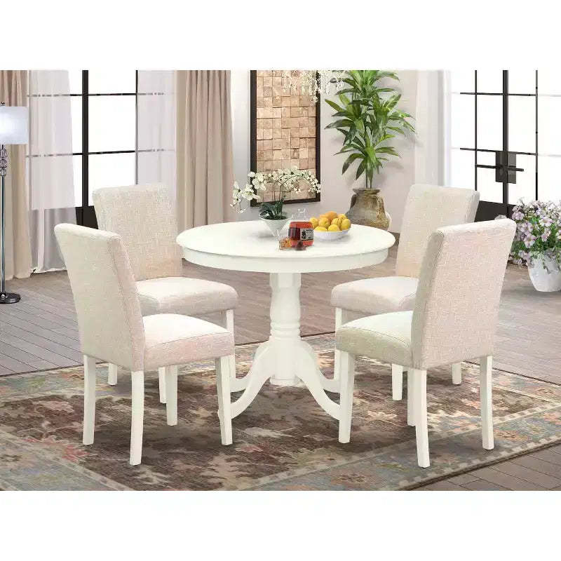HomeStock Round Kitchen Dining Set Linen Fabric Chairs 36 Inch