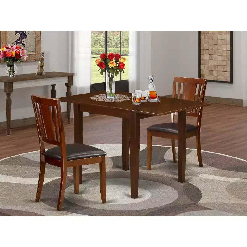 HomeStock 3 Piece Dinette Set Small Kitchen Table Chairs Mahogany Finish
