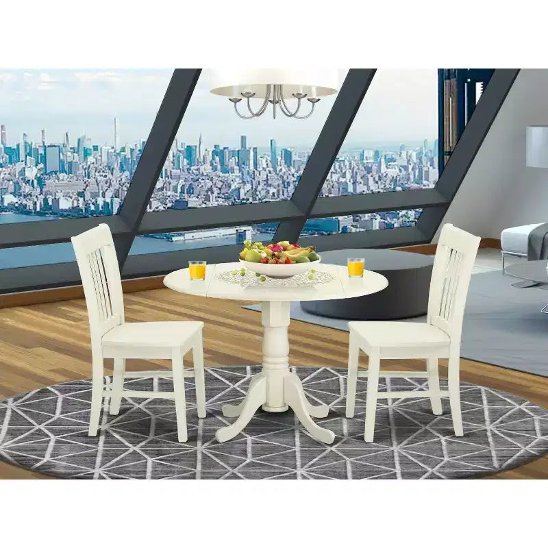 HomeStock 3 Piece Dinette Set Round Table 2 Chairs Linen White