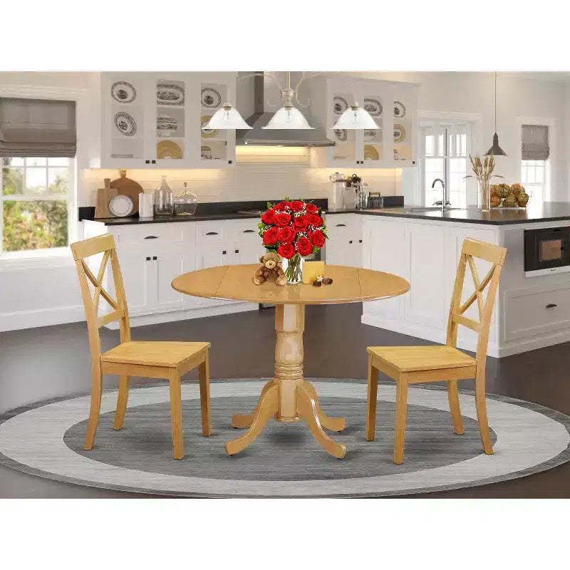 HomeStock Dublin 3 Piece Round Dining Set Oak Finish
