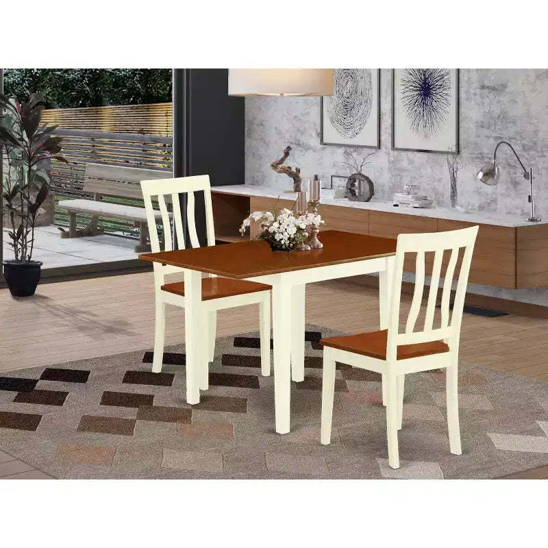 HomeStock Cherry Finish Wooden Modern 3-Piece Dining Set