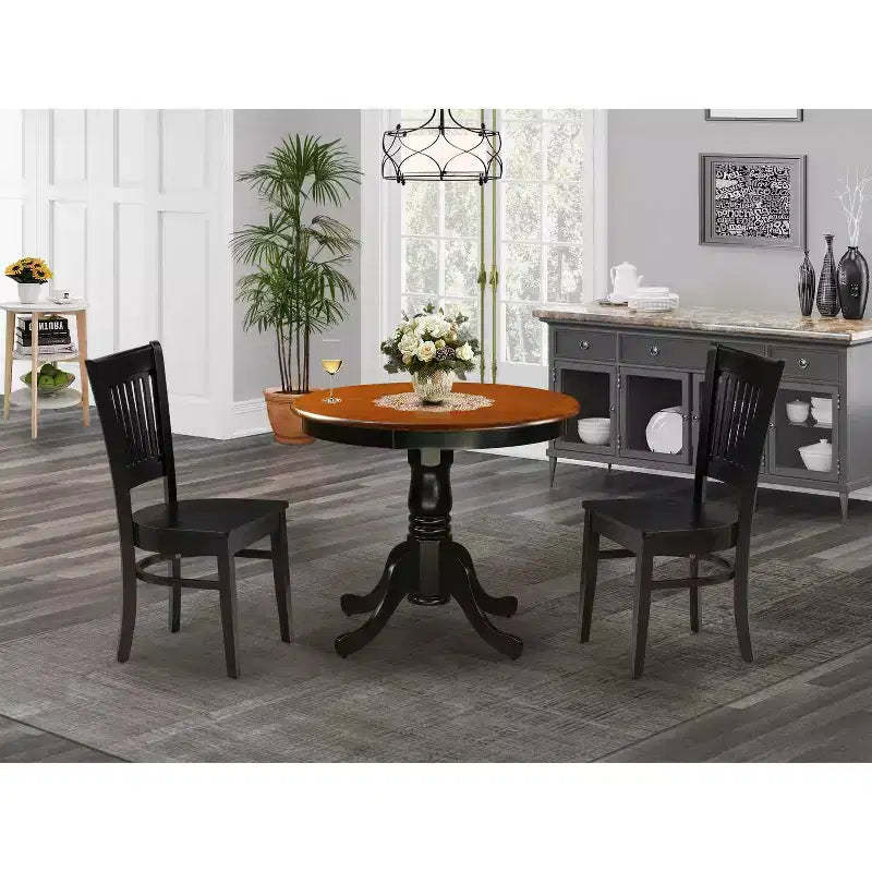 HomeStock ANVA3 Black Round Pedestal Dining Set