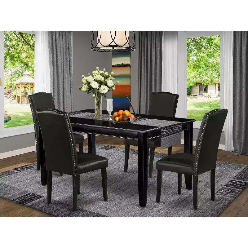 Modern 5 Piece Dining Set Kitchen Table & 4 Chairs Black